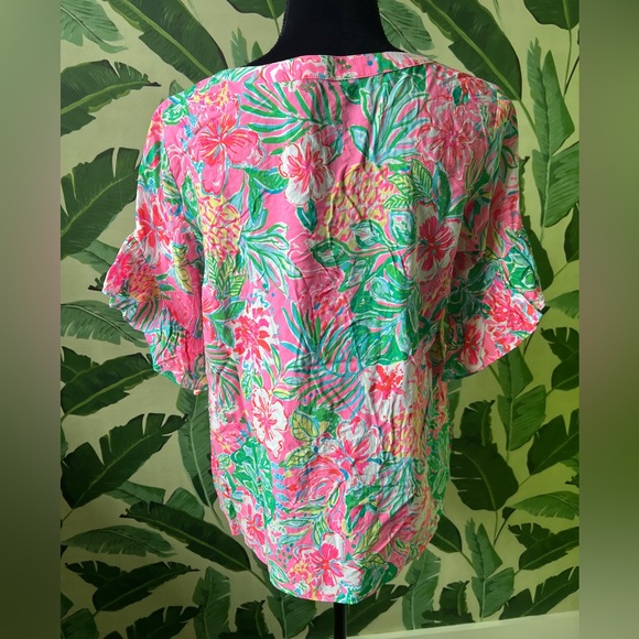 Lilly Pulitzer Quinna Top Journey To The Jungle Floral Short Sleeve Blouse M - Picture 7 of 9